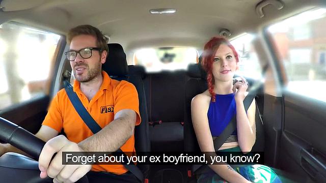 UK redhead sucks instructor before missionary sex in POV