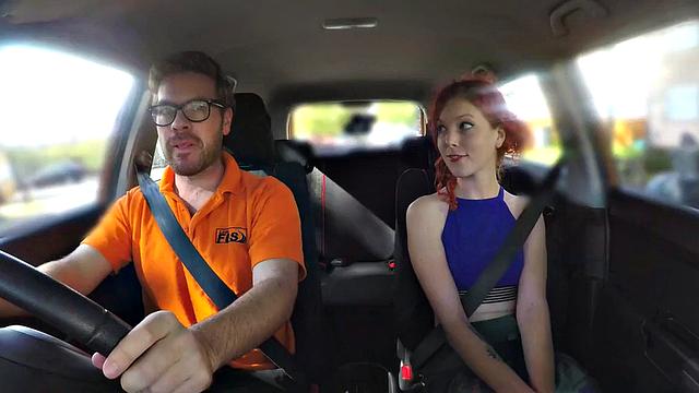 UK redhead sucks instructor before missionary sex in POV