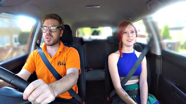 UK redhead sucks instructor before missionary sex in POV