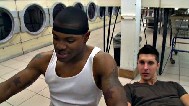 Nubian thug fucked in public laundry room by white