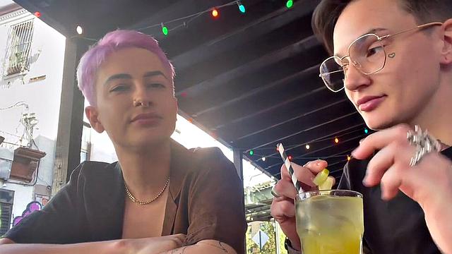 Tattooed queer licks GFs pussy in steamy sex at home