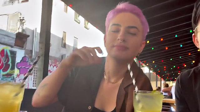 Tattooed queer licks GFs pussy in steamy sex at home