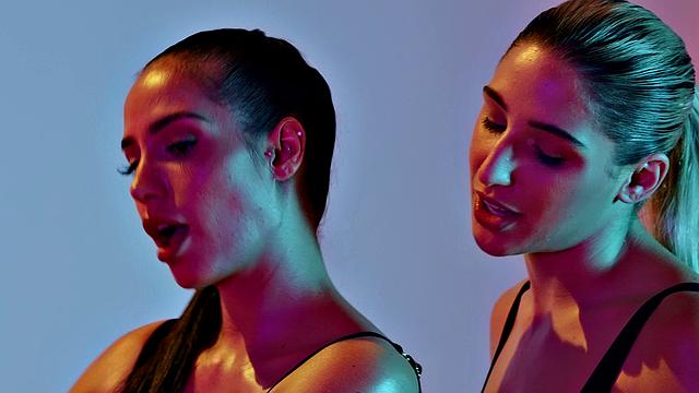 Latina lesbians work out their kinks with pussy licking and kissing in sneakers