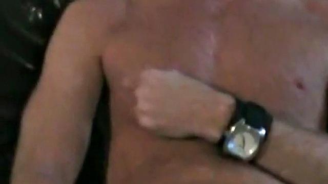 German gaydaddies eat cum from belly after masturbation