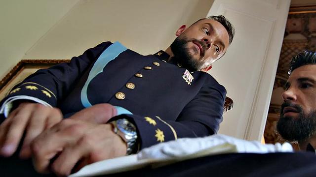 Tattooed jock barebacked till cum in royal palace