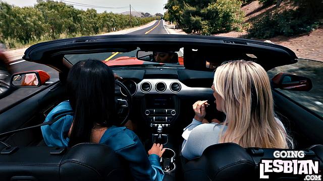 Horny lesbians licking pussy outdoors