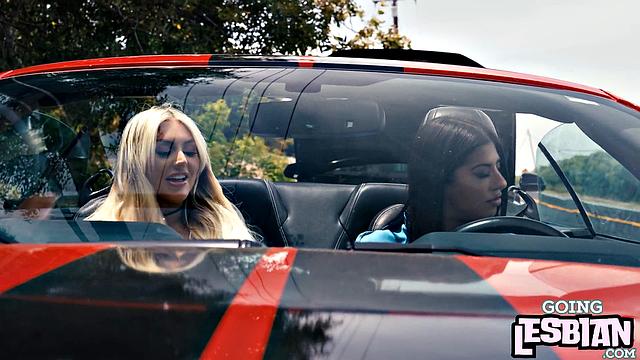 Horny lesbians licking pussy outdoors