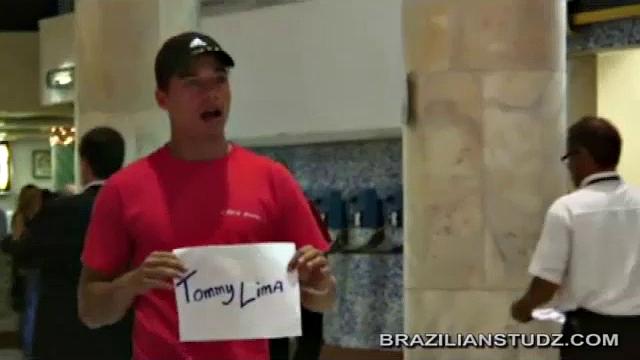 Antonio Bello and Tommy Lima in the back seat of a car, as they head to a hotel. Too horny to wait, Tommy goes down on Antonio's monster cock, as others get a show.