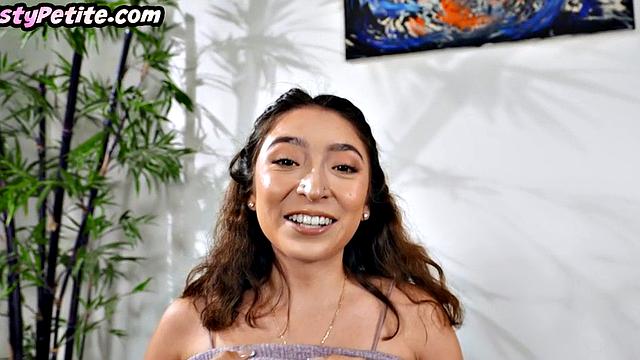 Cocksucking petite got tight pussy smashed by BWC