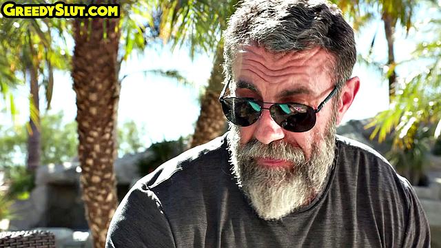 Cute babe gets smashed by grandpa outdoors