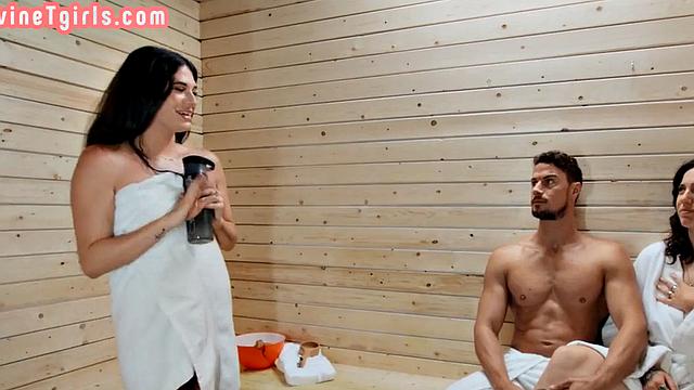 Trans beauty filled with male dick in anal hole