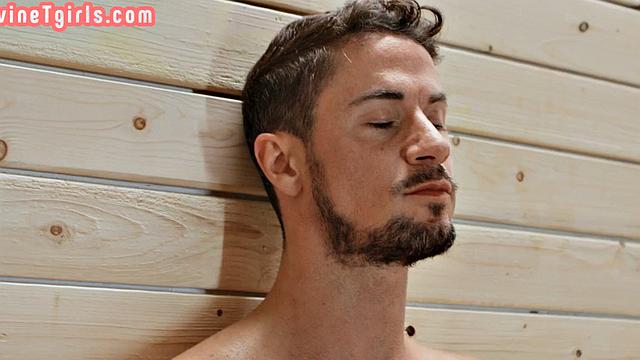 Trans beauty filled with male dick in anal hole