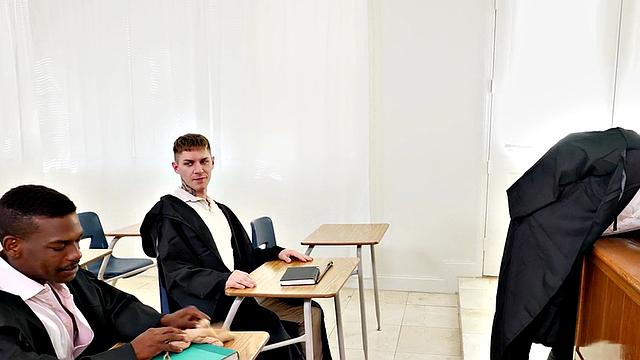 Mesmerized professor used in 3some on college by students