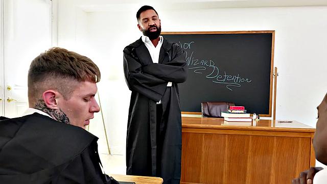 Mesmerized professor used in 3some on college by students