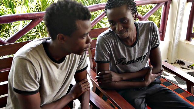 Erotic African twink sucking before unsaddled sex