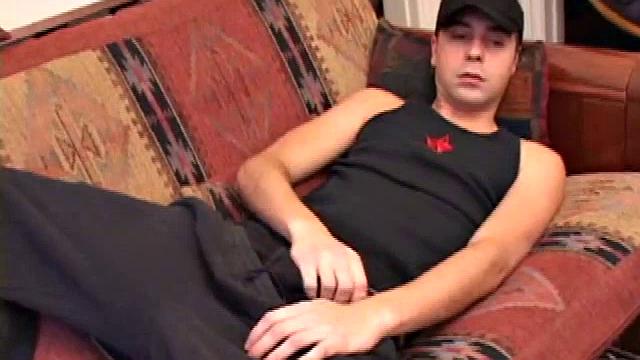 After inviting us to watch, Vincenzo works a stiff one in sweats, pulls out his hard dick, lubes up, and gives it a good stroking while playing with his asshole.