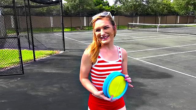 Naughty 18-year-old gets her bald pussy drilled outdoors by a straight guy in a caucasian outfit