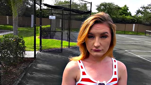 Naughty 18-year-old gets her bald pussy drilled outdoors by a straight guy in a caucasian outfit