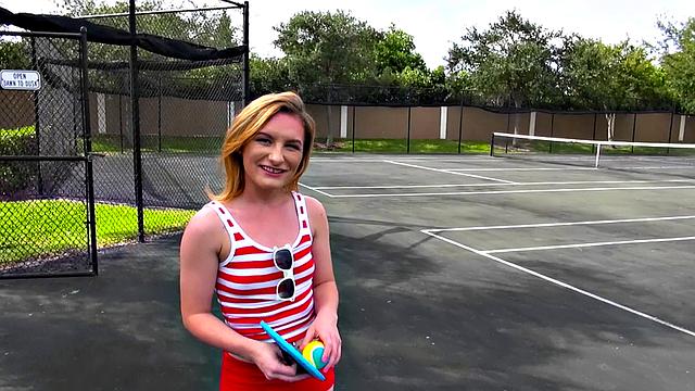 Naughty 18-year-old gets her bald pussy drilled outdoors by a straight guy in a caucasian outfit