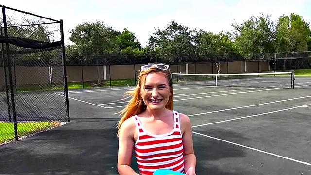 Naughty 18-year-old gets her bald pussy drilled outdoors by a straight guy in a caucasian outfit