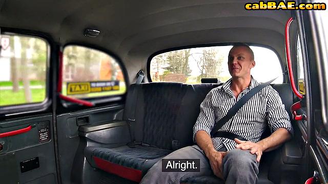 Blonde taxi cutie gives head to lucky guy