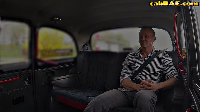 Blonde taxi cutie gives head to lucky guy