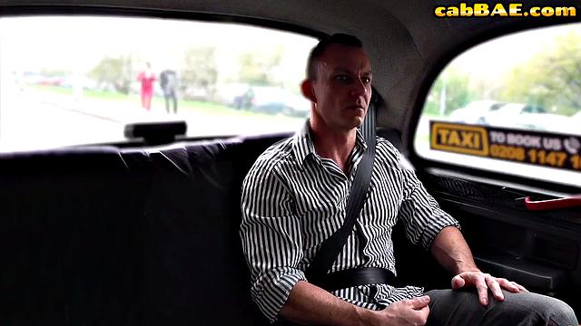 Blonde taxi cutie gives head to lucky guy