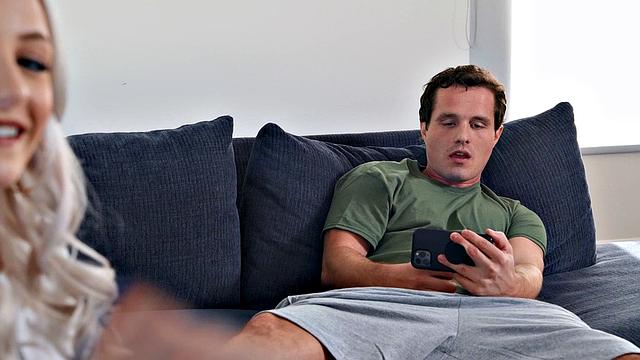 Hot blonde sister gets her nipples teased & fucked in upskirt position