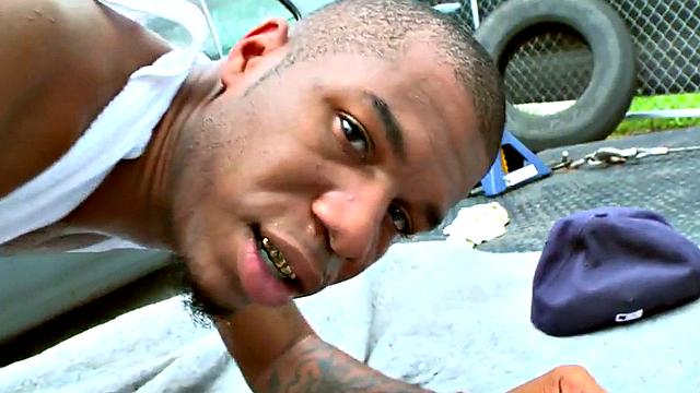 Nubian bottom fucked in doggy outdoor by white stud