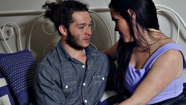 GF sucks through gloryhole before threesome sex