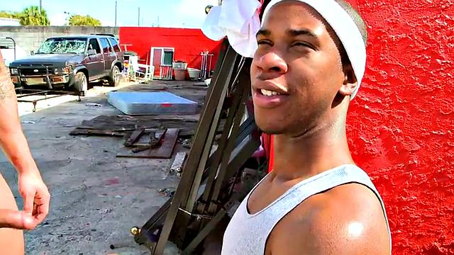 Real Ebony thug picked up and fucked by white guy outdoor.