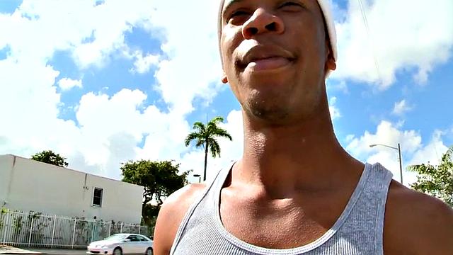 Real Ebony thug picked up and fucked by white guy outdoor.