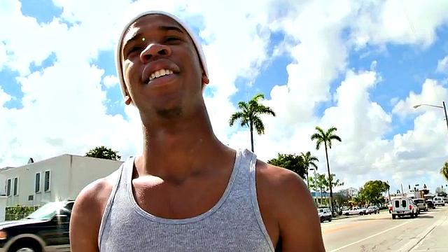 Real Ebony thug picked up and fucked by white guy outdoor.