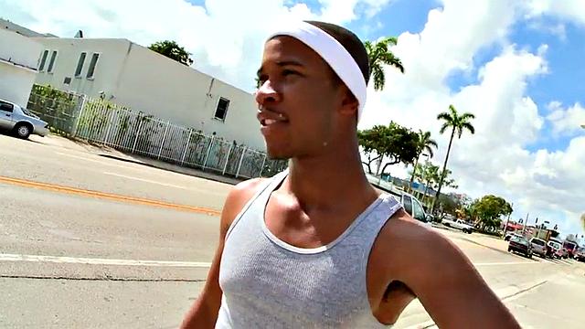 Real Ebony thug picked up and fucked by white guy outdoor.