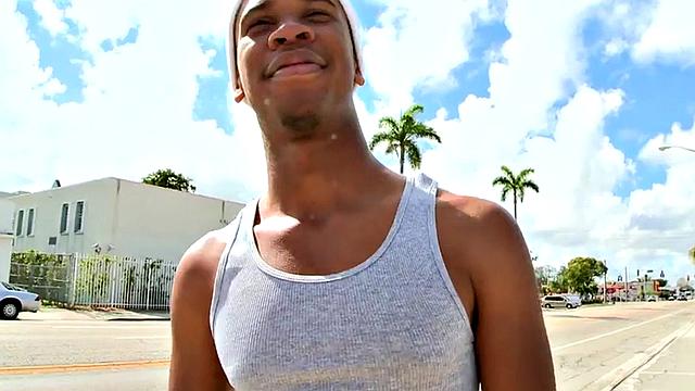 Real Ebony thug picked up and fucked by white guy outdoor.