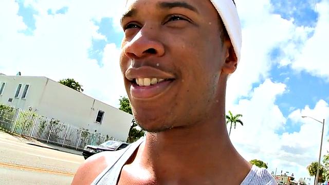 Real Ebony thug picked up and fucked by white guy outdoor.