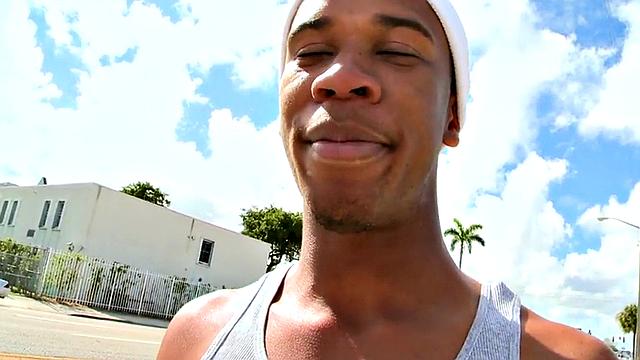 Real Ebony thug picked up and fucked by white guy outdoor.