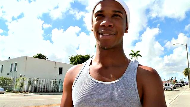 Real Ebony thug picked up and fucked by white guy outdoor.