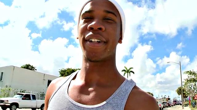 Real Ebony thug picked up and fucked by white guy outdoor.