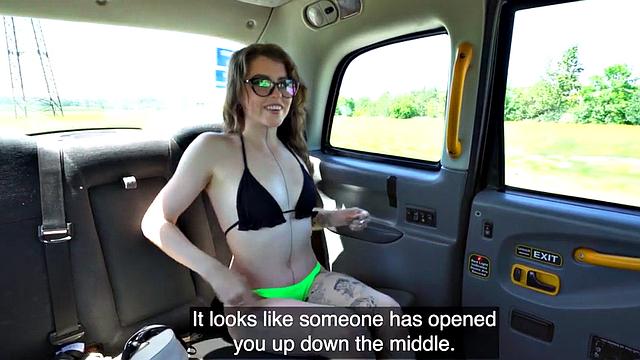 Amateur cab babe with tattoos fucked outdoors by driver