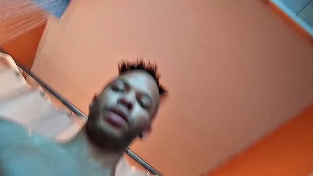 Naked in the shower, Calvin Collins soaps down his smooth ebony body, before giving his big cock some attention. We enjoy a good look at his little butt, before Calvin gets busy jerking himself off.