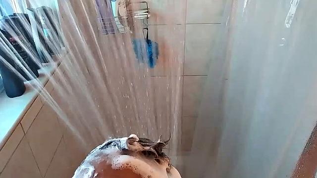 Naked in the shower, Calvin Collins soaps down his smooth ebony body, before giving his big cock some attention. We enjoy a good look at his little butt, before Calvin gets busy jerking himself off.