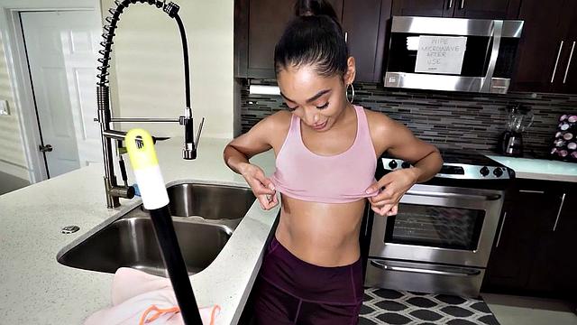 A skinny maid get her tight ass drilled before blowing and getting her tits sucked