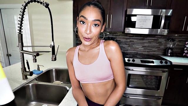 A skinny maid get her tight ass drilled before blowing and getting her tits sucked