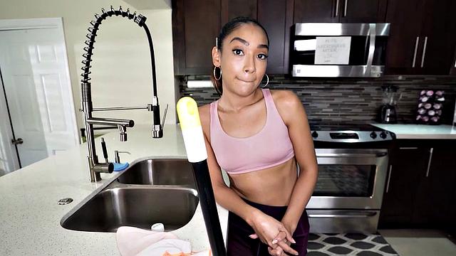 A skinny maid get her tight ass drilled before blowing and getting her tits sucked