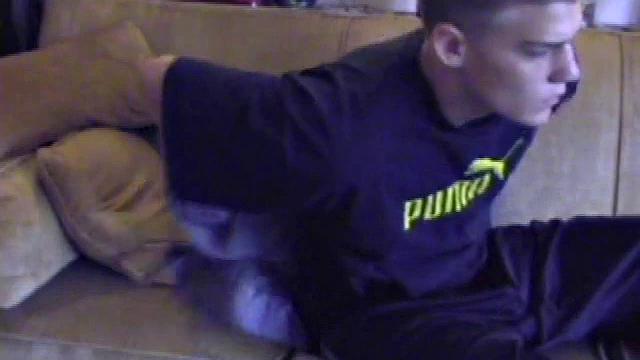 We look in on Lance, as he strips naked, and quickly discover this boy has a fine looking ass. A jerk off session follows, where he strokes like a man pn a mission. By the time we leave, Lance is stringing gobs of cum all over the tip of his tongue.