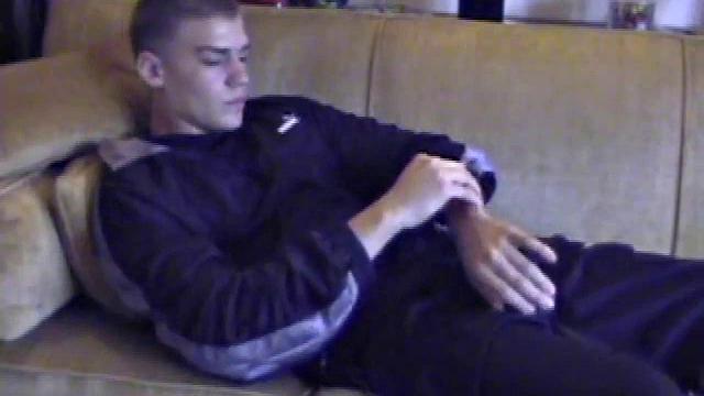 We look in on Lance, as he strips naked, and quickly discover this boy has a fine looking ass. A jerk off session follows, where he strokes like a man pn a mission. By the time we leave, Lance is stringing gobs of cum all over the tip of his tongue.