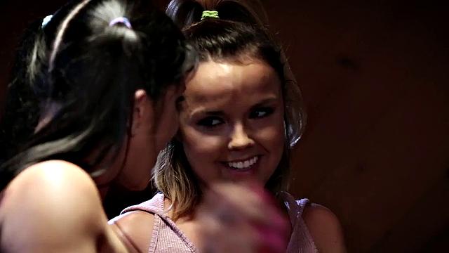 Squirting lesbian babe fingered during boxing practice