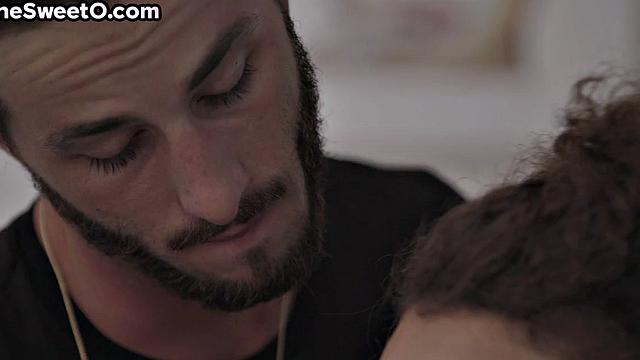 Petite ebony babe gagging on BF's hard cock before fucking