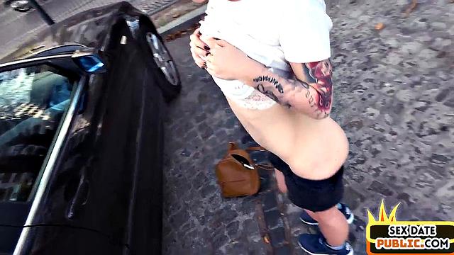 Public tattooed amateur fucked outdoors in car by sex date